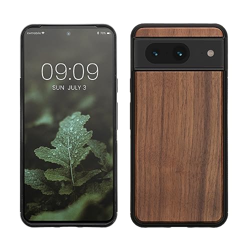 kwmobile Hülle kompatibel mit Google Pixel 8 Hülle - Holz Case - stoßfestes Handy Cover - TPU Handyhülle in Dunkelbraun von kwmobile