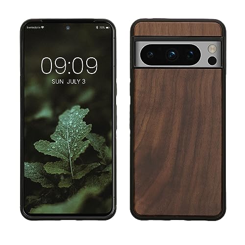 kwmobile Hülle kompatibel mit Google Pixel 8 Pro Hülle - Holz Case - stoßfestes Handy Cover - TPU Handyhülle in Dunkelbraun von kwmobile