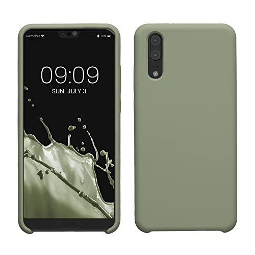 kwmobile Hülle kompatibel mit Huawei P20 Hülle - Silikon Handy Case - Handyhülle weiche Oberfläche - kabelloses Laden - Graugrün von kwmobile