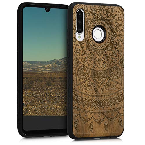 kwmobile Hülle kompatibel mit Huawei P30 Lite Hülle - Holz Case - Handy Cover - TPU Handyhülle in Dunkelbraun Indische Sonne von kwmobile