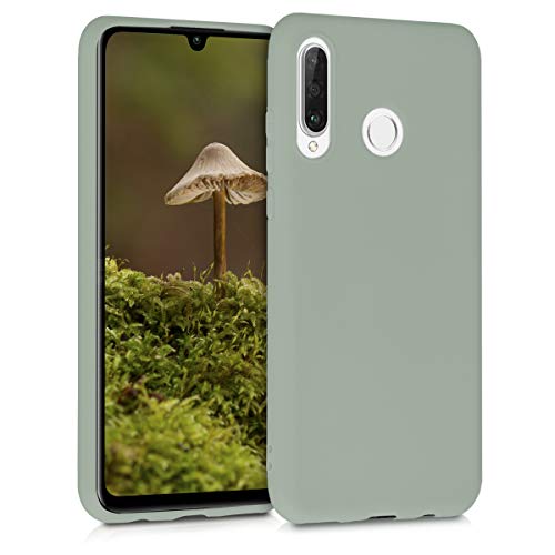 kwmobile Hülle kompatibel mit Huawei P30 Lite Hülle - weiches TPU Silikon Case - Cover geeignet für kabelloses Laden - Graugrün von kwmobile