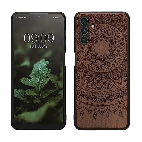kwmobile Hülle kompatibel mit Samsung Galaxy A04s Hülle - Holz Case - Handy Cover - TPU Handyhülle in Dunkelbraun Indische Sonne von kwmobile