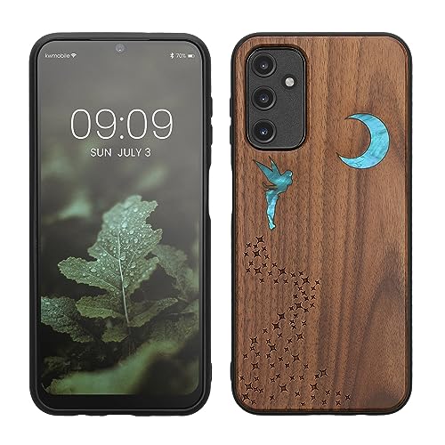 kwmobile Hülle kompatibel mit Samsung Galaxy A14 5G Hülle - Holz Case - Handy Cover - TPU Handyhülle in Dunkelbraun Perlmutt-Fee von kwmobile