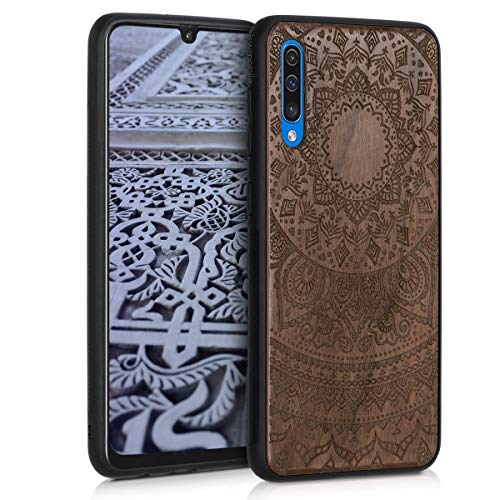 kwmobile Hülle kompatibel mit Samsung Galaxy A50 Hülle - Holz Case - Handy Cover - TPU Handyhülle in Dunkelbraun Indische Sonne von kwmobile