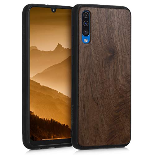 kwmobile Hülle kompatibel mit Samsung Galaxy A50 Hülle - Holz Case - stoßfestes Handy Cover - TPU Handyhülle in Dunkelbraun von kwmobile