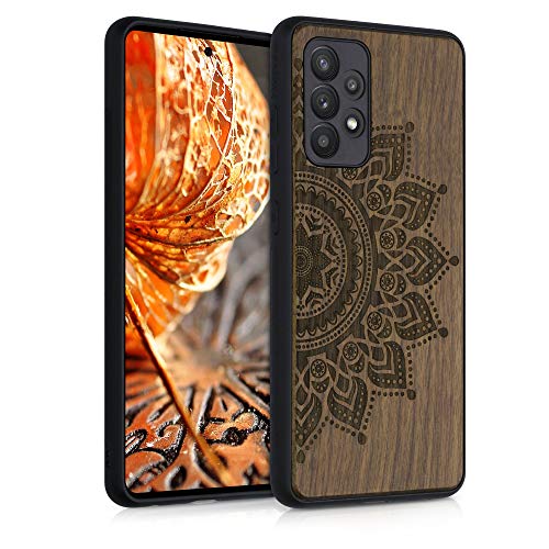kwmobile Hülle kompatibel mit Samsung Galaxy A52 / A52 5G / A52s 5G Hülle - Holz Case - Handy Cover - TPU Handyhülle in Dunkelbraun Aufgehende Sonne von kwmobile