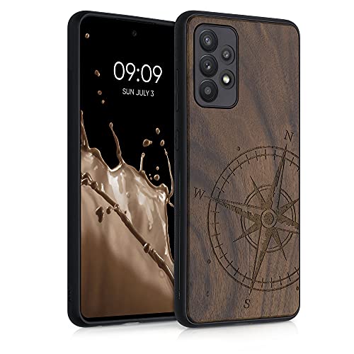 kwmobile Hülle kompatibel mit Samsung Galaxy A52 / A52 5G / A52s 5G Hülle - Holz Case - Handy Cover - TPU Handyhülle in Dunkelbraun Kompass Vintage von kwmobile