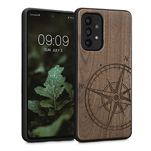kwmobile Hülle kompatibel mit Samsung Galaxy A53 5G Hülle - Holz Case - Handy Cover - TPU Handyhülle in Dunkelbraun Kompass Vintage von kwmobile