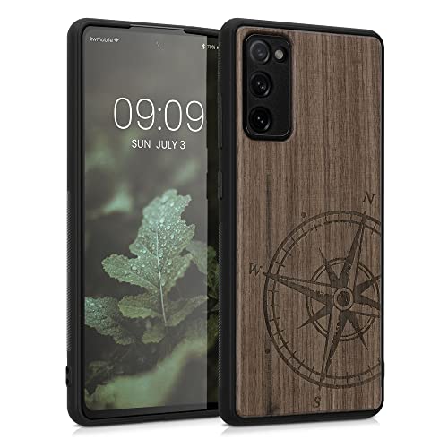 kwmobile Hülle kompatibel mit Samsung Galaxy S20 FE Hülle - Holz Case - Handy Cover - TPU Handyhülle in Dunkelbraun Kompass Vintage von kwmobile