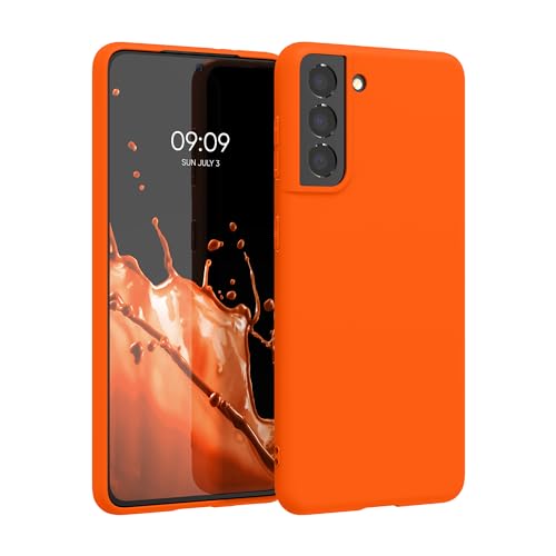 kwmobile Hülle kompatibel mit Samsung Galaxy S21 Hülle - weiches TPU Silikon Case - Cover geeignet für kabelloses Laden - Neon Orange von kwmobile