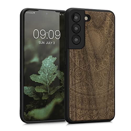 kwmobile Hülle kompatibel mit Samsung Galaxy S22 Hülle - Holz Case - Handy Cover - TPU Handyhülle in Dunkelbraun Indische Sonne von kwmobile