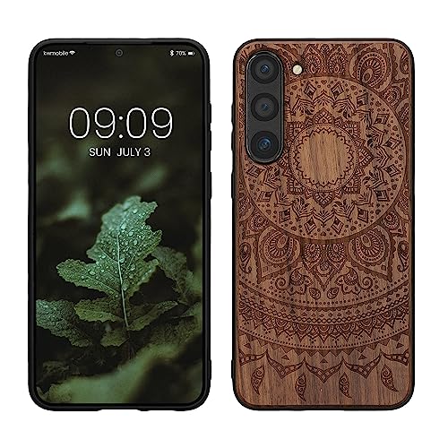 kwmobile Hülle kompatibel mit Samsung Galaxy S23 Plus Hülle - Holz Case - Handy Cover - TPU Handyhülle in Dunkelbraun Indische Sonne von kwmobile