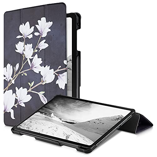 kwmobile Hülle kompatibel mit Samsung Galaxy Tab S6 Lite - Smart Cover Tablet Case Schutzhülle - Stand - Magnolien Taupe Weiß Dunkelgrau von kwmobile