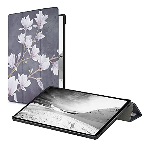 kwmobile Hülle kompatibel mit Samsung Galaxy Tab S7 Plus/Tab S7 FE - Smart Cover Tablet Case Schutzhülle - Stand - Magnolien Taupe Weiß Dunkelgrau von kwmobile