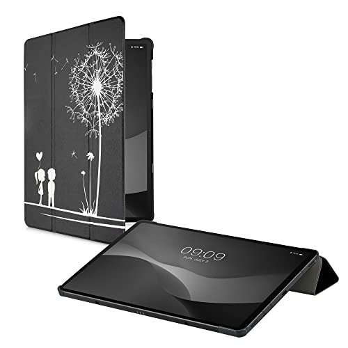 kwmobile Hülle kompatibel mit Samsung Galaxy Tab S7 Plus/Tab S7 FE - Smart Cover Tablet Case Schutzhülle - Stand - Pusteblume Love Weiß Schwarz von kwmobile