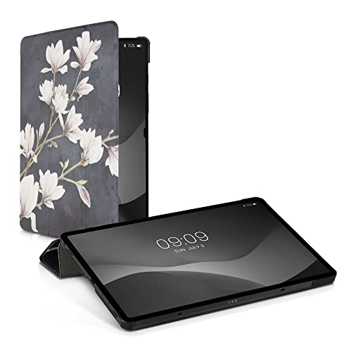 kwmobile Hülle kompatibel mit Samsung Galaxy Tab S8 - Smart Cover Tablet Case Schutzhülle - Stand - Magnolien Taupe Weiß Dunkelgrau von kwmobile