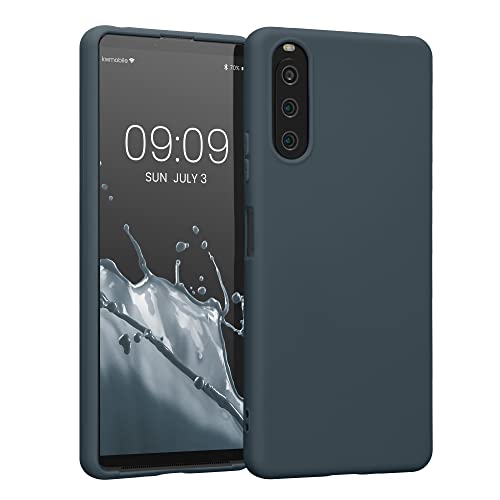 kwmobile Hülle kompatibel mit Sony Xperia 10 IV Hülle - weiches TPU Silikon Case - Cover geeignet für kabelloses Laden - Dunkler Schiefer von kwmobile