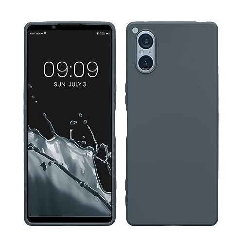 kwmobile Hülle kompatibel mit Sony Xperia 5 V Hülle - weiches TPU Silikon Case - Cover geeignet für kabelloses Laden - Dunkler Schiefer von kwmobile