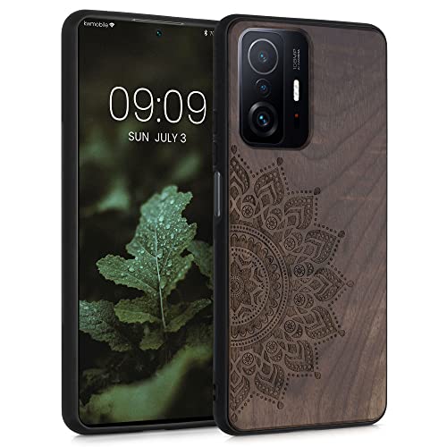 kwmobile Hülle kompatibel mit Xiaomi 11T / 11T Pro Hülle - Holz Case - Handy Cover - TPU Handyhülle in Dunkelbraun Aufgehende Sonne von kwmobile
