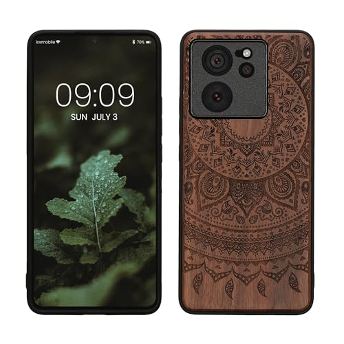 kwmobile Hülle kompatibel mit Xiaomi 13T / 13T Pro Hülle - Holz Case - Handy Cover - TPU Handyhülle in Dunkelbraun Indische Sonne von kwmobile