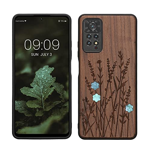 kwmobile Hülle kompatibel mit Xiaomi Redmi Note 11 Pro/Note 11 Pro (5G) / Note 12 Pro (4G) Hülle - Holz Case - Handy Cover - TPU Handyhülle in Dunkelbraun Perlmutt-Lavendel von kwmobile