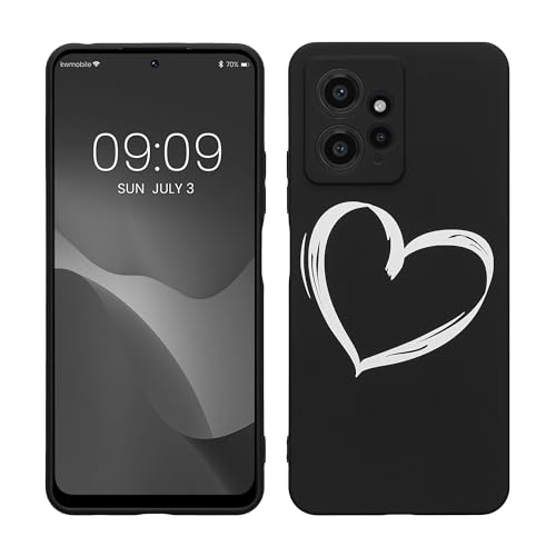kwmobile Hülle kompatibel mit Xiaomi Redmi Note 12 (4G) - Handyhülle Silikon Case - Herz Brush Weiß Schwarz von kwmobile