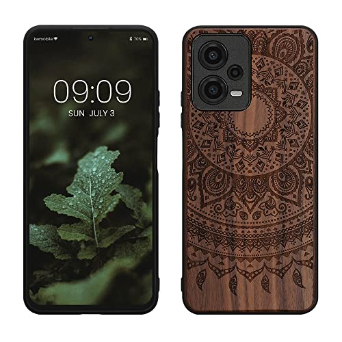 kwmobile Hülle kompatibel mit Xiaomi Redmi Note 12 5G / Poco X5 5G Hülle - Holz Case - Handy Cover - TPU Handyhülle in Dunkelbraun Indische Sonne von kwmobile