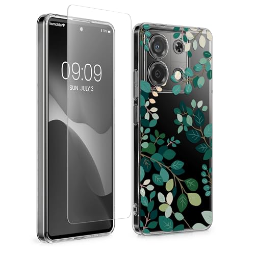 kwmobile Hülle kompatibel mit Xiaomi Redmi Note 13 5G Handyhülle - Silikon Case transparent - Mit Glas Schutzfolie - Frühlingsblätter Grün Transparent kwmobile Hülle kompatibel mit Xiaomi Redmi Note 13 5G Handyhülle - Silikon Case transparent - Mit Glas Schutzfolie - Frühlingsblätter Grün Transparent von kwmobile