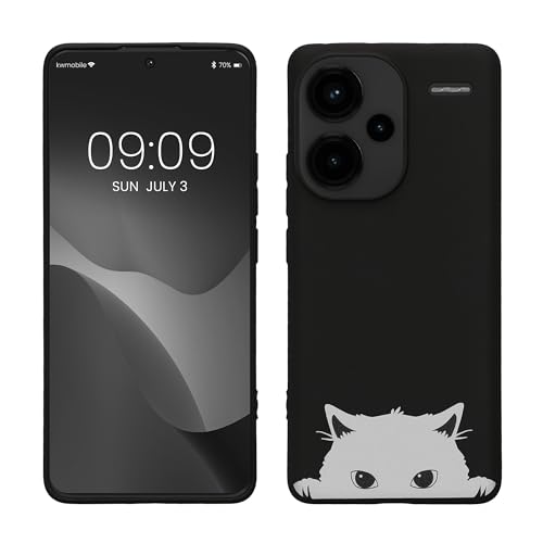 kwmobile Hülle kompatibel mit Xiaomi Redmi Note 13 Pro+ 5G / Redmi Note 13 Pro Plus 5G - Handyhülle Silikon Case - Neugierige Katze Schwarz Weiß von kwmobile
