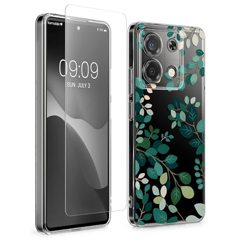 kwmobile Hülle kompatibel mit Xiaomi Redmi Note 13 Pro 5G / Poco X6 5G Handyhülle - Silikon Case transparent - Mit Glas Schutzfolie - Frühlingsblätter Grün Transparent kwmobile Hülle kompatibel mit Xiaomi Redmi Note 13 Pro 5G / Poco X6 5G Handyhülle - Silikon Case transparent - Mit Glas Schutzfolie - Frühlingsblätter Grün Transparent von kwmobile