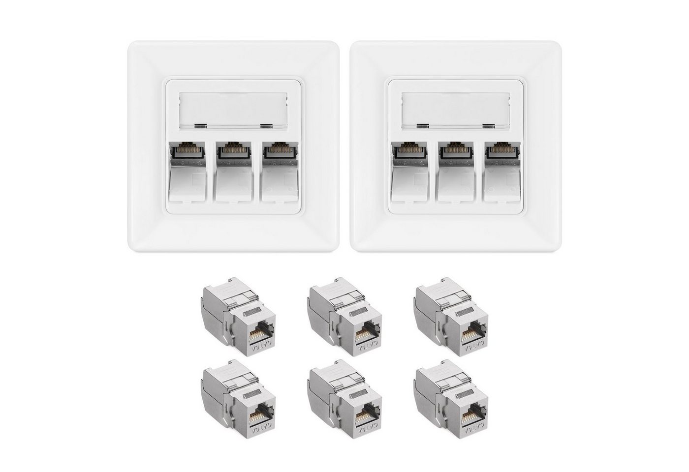 kwmobile Keystone Dose Modul Set - 6x Modul, 2x Netzwerkdose - CAT 6A Netzwerk-Adapter, 8,00 cm von kwmobile