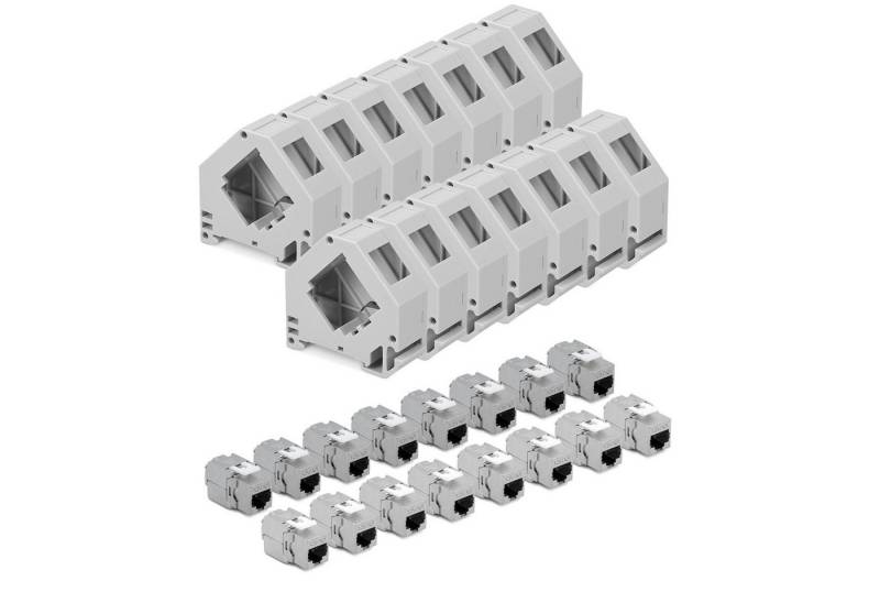 kwmobile Keystone Modul Set mit Hutschienenadapter - 16x CAT 6A Netzwerkkabel, (6.29 cm) von kwmobile
