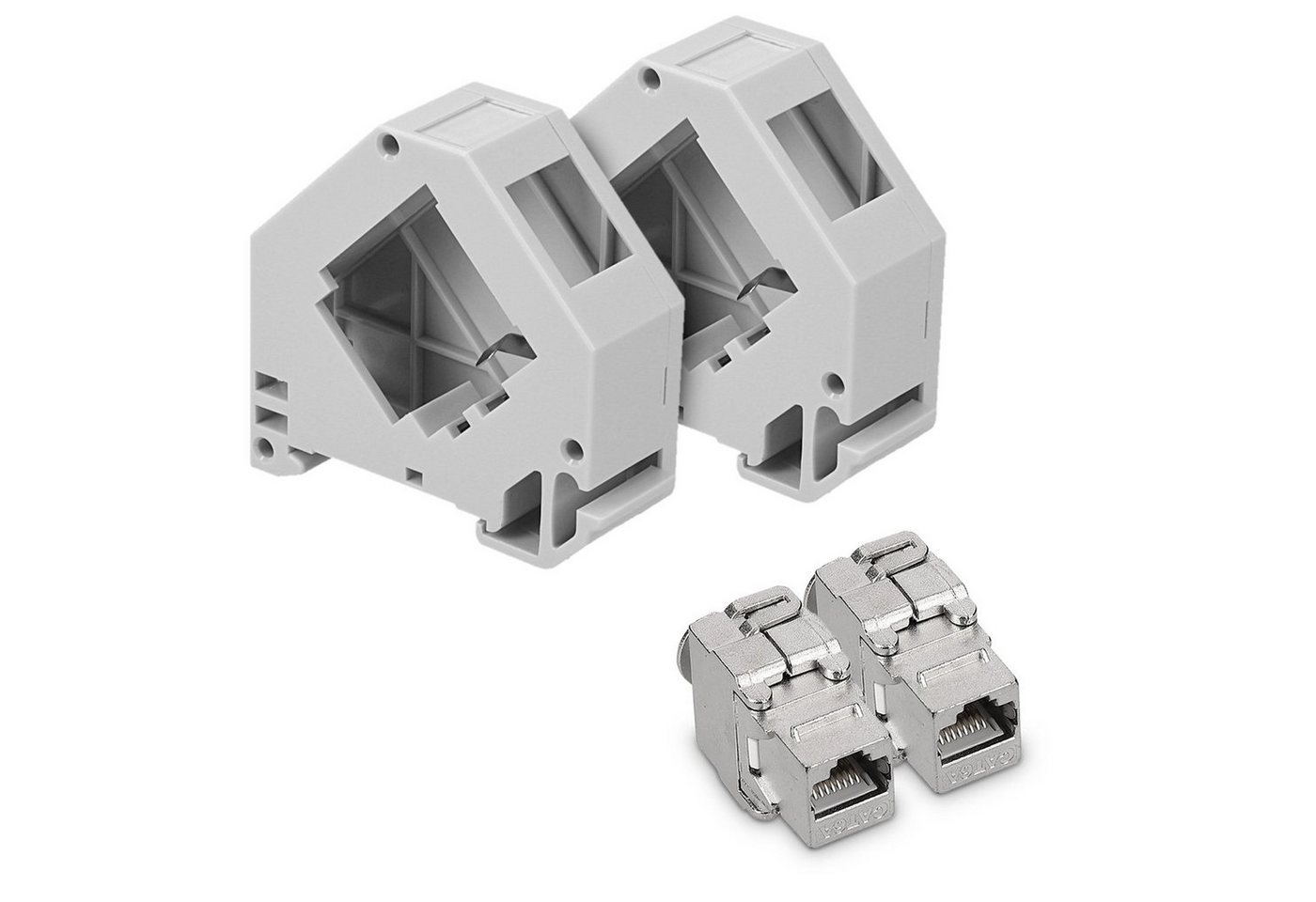 kwmobile Keystone Modul Set mit Hutschienenadapter - 2x CAT 6A Netzwerk-Adapter, 6,18 cm von kwmobile