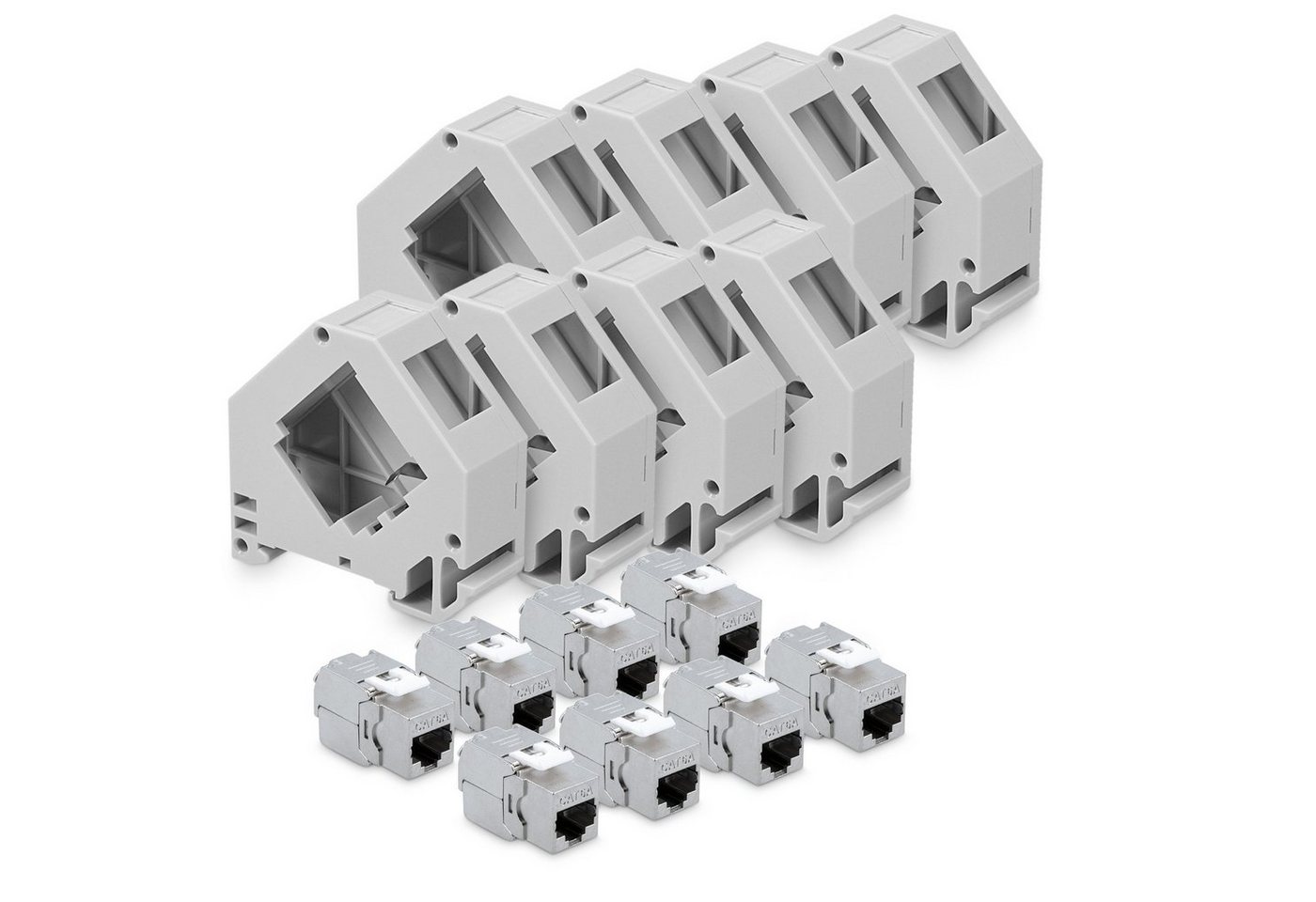 kwmobile Keystone Modul Set mit Hutschienenadapter - 8x CAT 6A Netzwerk-Adapter, 6,30 cm von kwmobile