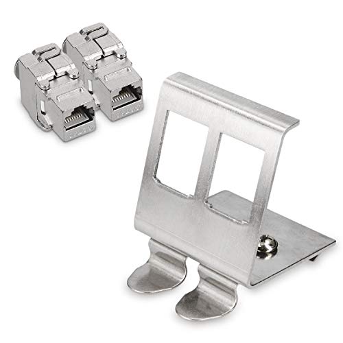 kwmobile Keystone Modul und Hutschienenadapter Set - passt auf genormte Hutschiene - 2X CAT 6A Modul 1x Halter - RJ45 Buchse geschirmt - werkzeuglos von kwmobile