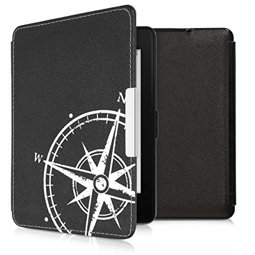 kwmobile Klapphülle kompatibel mit Amazon Kindle Paperwhite Hülle - eReader Case (für Modelle bis 2017) - Kompass Vintage Weiß Schwarz von kwmobile