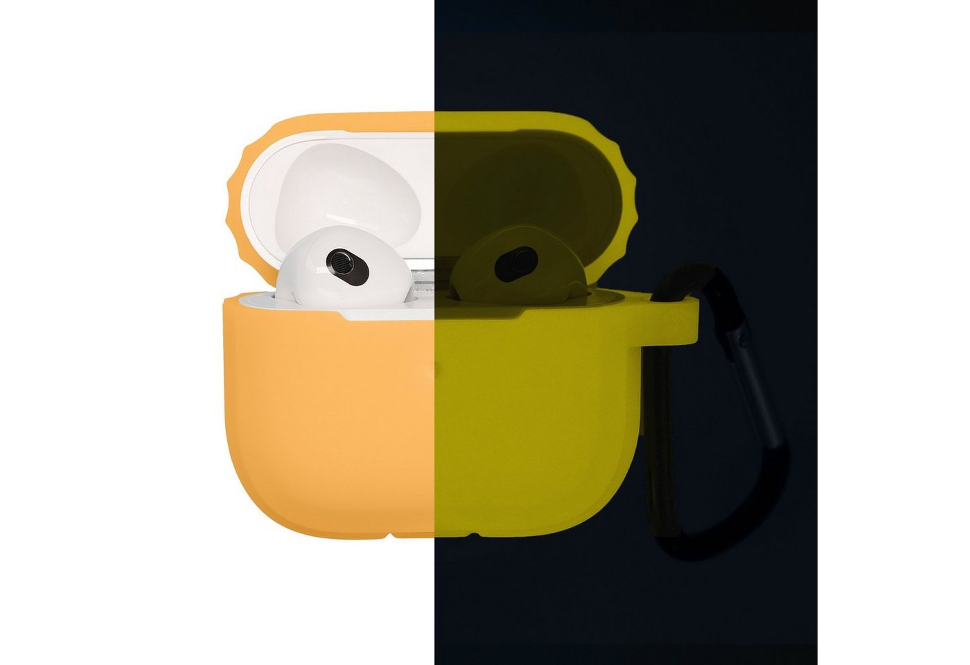 kwmobile Kopfhörer-Schutzhülle Hülle für Apple AirPods 3 Kopfhörer, Silikon Schutzhülle Case Cover - leuchtet im Dunkeln - Gelb von kwmobile