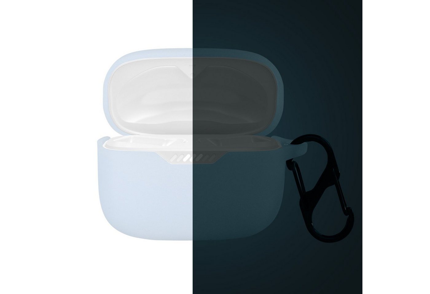 kwmobile Kopfhörer-Schutzhülle Hülle für JBL Tune 230 NC TWS / T230NC Kopfhörer, Silikon Schutzhülle Case Cover - leuchtet im Dunkeln - Hellblau von kwmobile