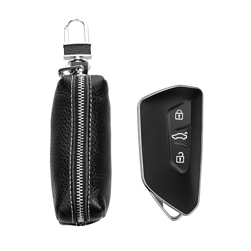 kwmobile Leder Autoschlüssel Tasche kompatibel mit VW Golf 8 ID.03 / ID.04 / Audi 3 Tasten/Lancia 3 Tasten Schlüsselhülle - Schlüssel Hülle mit Schlüsselanhänger Schwarz von kwmobile