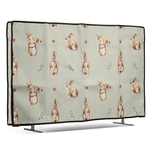 kwmobile Leinen Hülle kompatibel mit 32" TV - Schutzhülle Staubschutz Abdeckhaube für Fernseher - TV Cover Staubhaube Haube - Hasen und Blumen kwmobile Leinen Hülle kompatibel mit 32" TV - Schutzhülle Staubschutz Abdeckhaube für Fernseher - TV Cover Staubhaube Haube - Hasen und Blumen von kwmobile