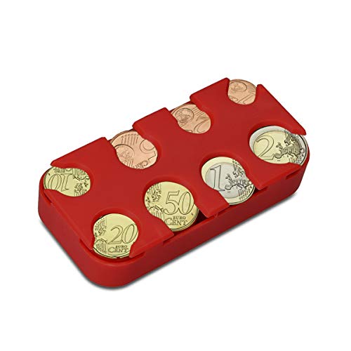kwmobile Münzbox für Euro Münzen - 8 Fächer von 1 Cent bis 2 Euro - Münzhalter Münzsammler - Münzspender Sortierer in Rot von kwmobile