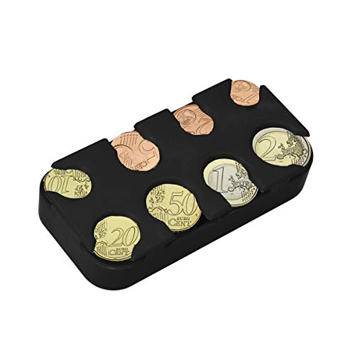 kwmobile Münzbox für Euro Münzen - 8 Fächer von 1 Cent bis 2 Euro - Münzhalter Münzsammler - Münzspender Sortierer in Schwarz von kwmobile