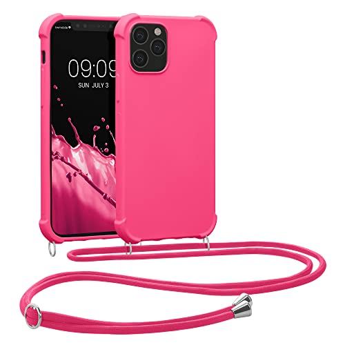 kwmobile Necklace Case kompatibel mit Apple iPhone 12 / iPhone 12 Pro Hülle - Cover mit Kordel zum Umhängen - Silikon Schutzhülle Neon Pink von kwmobile