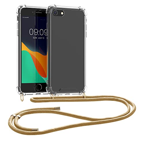 kwmobile Necklace Case kompatibel mit Apple iPhone SE (2022) / iPhone SE (2020) / iPhone 8 / iPhone 7 Hülle - Silikon Cover mit Handykette - Band Handyhülle Gold Transparent von kwmobile