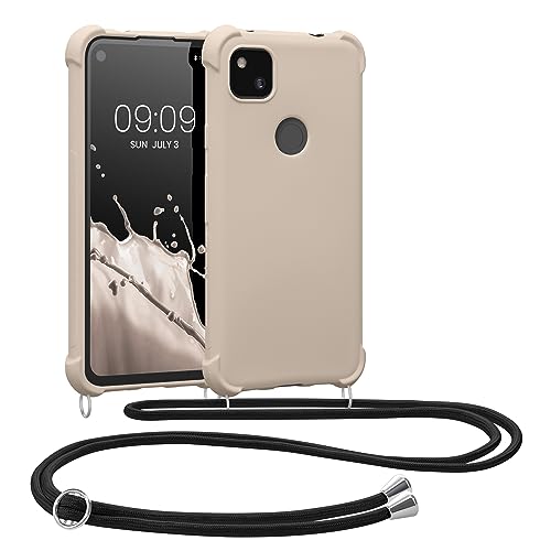 kwmobile Necklace Case kompatibel mit Google Pixel 4a Hülle - Cover mit Kordel zum Umhängen - Silikon Schutzhülle Creme von kwmobile