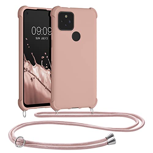 kwmobile Necklace Case kompatibel mit Google Pixel 5 Hülle - Cover mit Kordel zum Umhängen - Silikon Schutzhülle Perlmutt von kwmobile