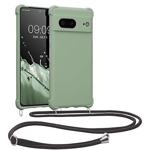 kwmobile Necklace Case kompatibel mit Google Pixel 7 Hülle - Cover mit Kordel zum Umhängen - Silikon Schutzhülle Graugrün von kwmobile