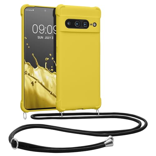 kwmobile Necklace Case kompatibel mit Google Pixel 7 Pro Hülle - Cover mit Kordel zum Umhängen - Silikon Schutzhülle Strahlend Gelb von kwmobile