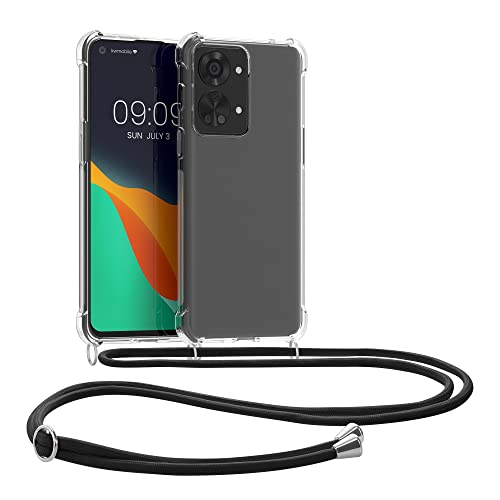 kwmobile Necklace Case kompatibel mit OnePlus Nord 2T 5G Hülle - Silikon Cover mit Handykette - Band Handyhülle Schwarz Transparent von kwmobile