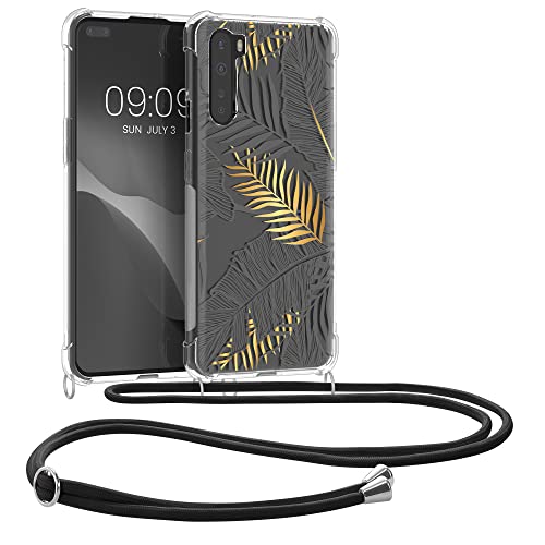 kwmobile Necklace Case kompatibel mit OnePlus Nord Hülle - Silikon Cover mit Handykette - Gold Grau Transparent Dschungel von kwmobile